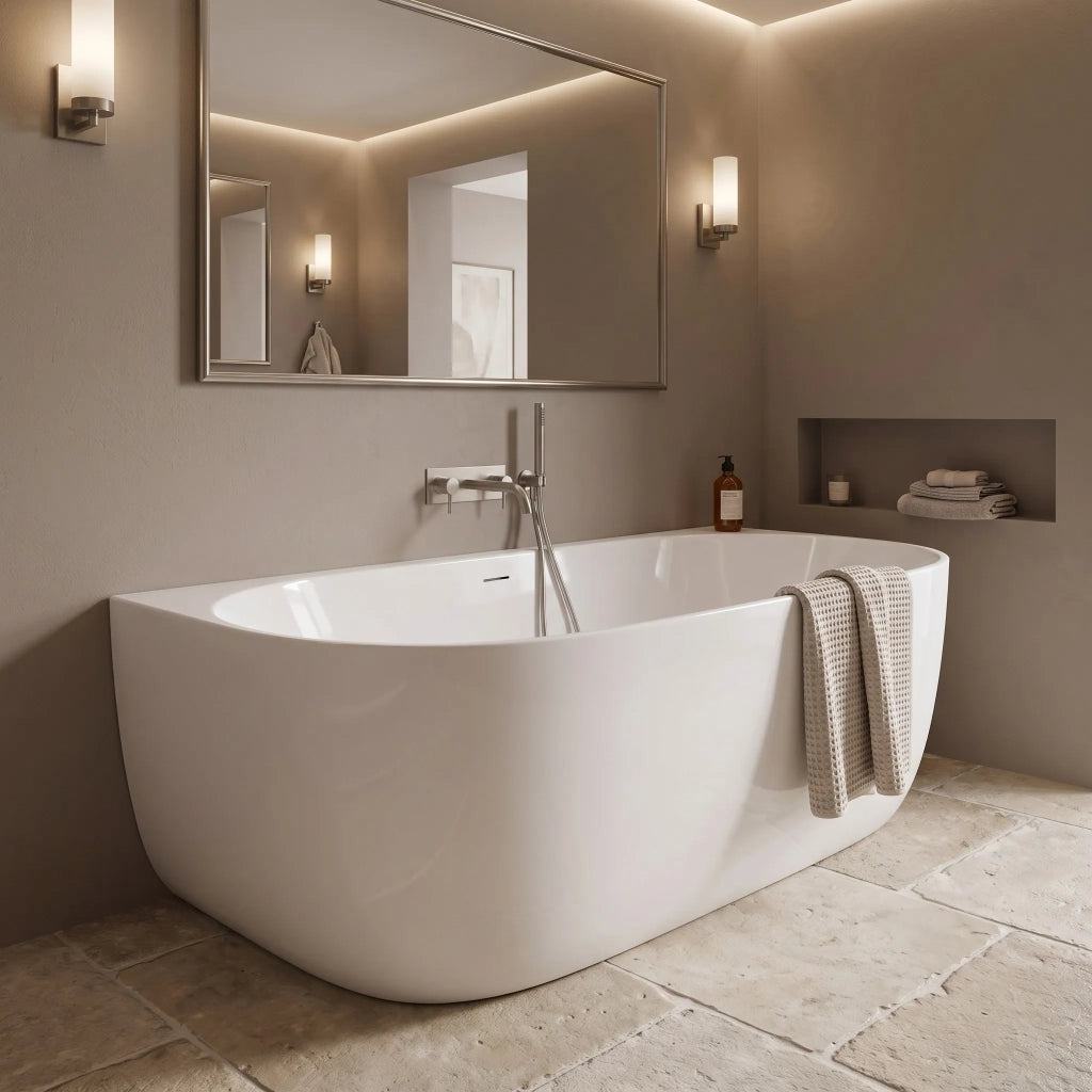 Vasca Bagno A Parete Rea Eris 150cm Copritappo bianco