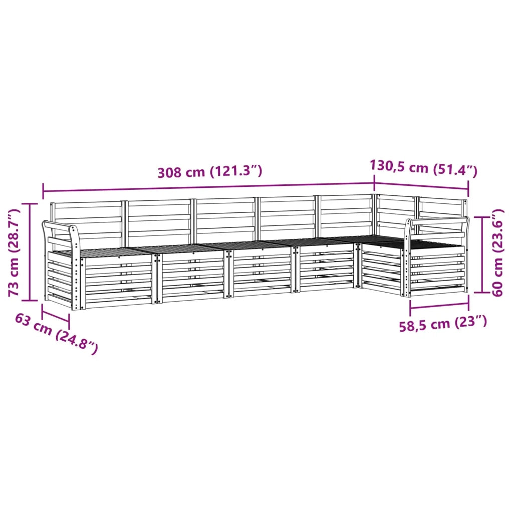 Set divani 6 pcs Naturale Legno di Acacia Massello 3374889