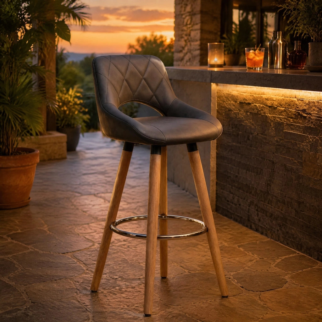 SGABELLO DA BAR 91 cm Grigio in pelle sintetica e legno massello