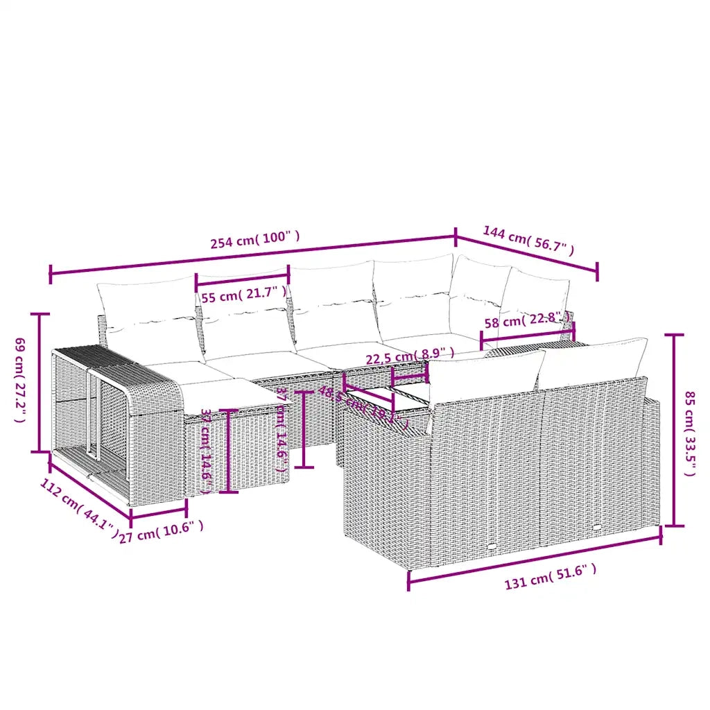 Set Divani da Giardino 11 pz con Cuscini Polyrattan Marrone 3228913
