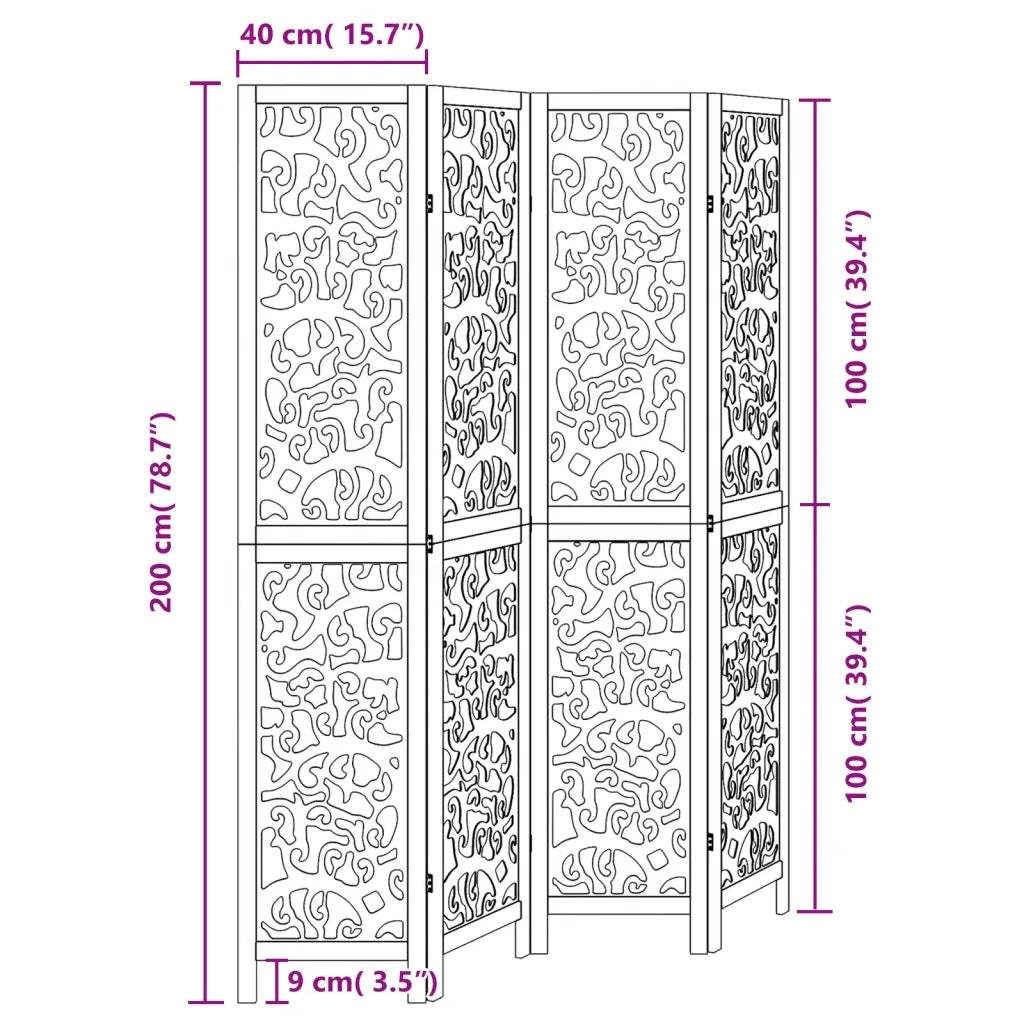Divisorio Ambienti | Divider per stanze | Paravento 4 Pannelli Nero Legno Massello di Paulownia