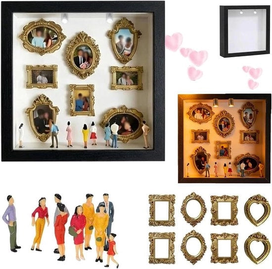 Miniatura in Scatola con LED - Regalo per Madre - Miniatura in Miniatura con 8 Listelli d'Oro e 8 Statue - Scatola di Miniatura con Display - Listelli per Fotografie - Ideale per San Valentino, Anniversario, Matrimonio, Compleanno e Decorazione di Interno