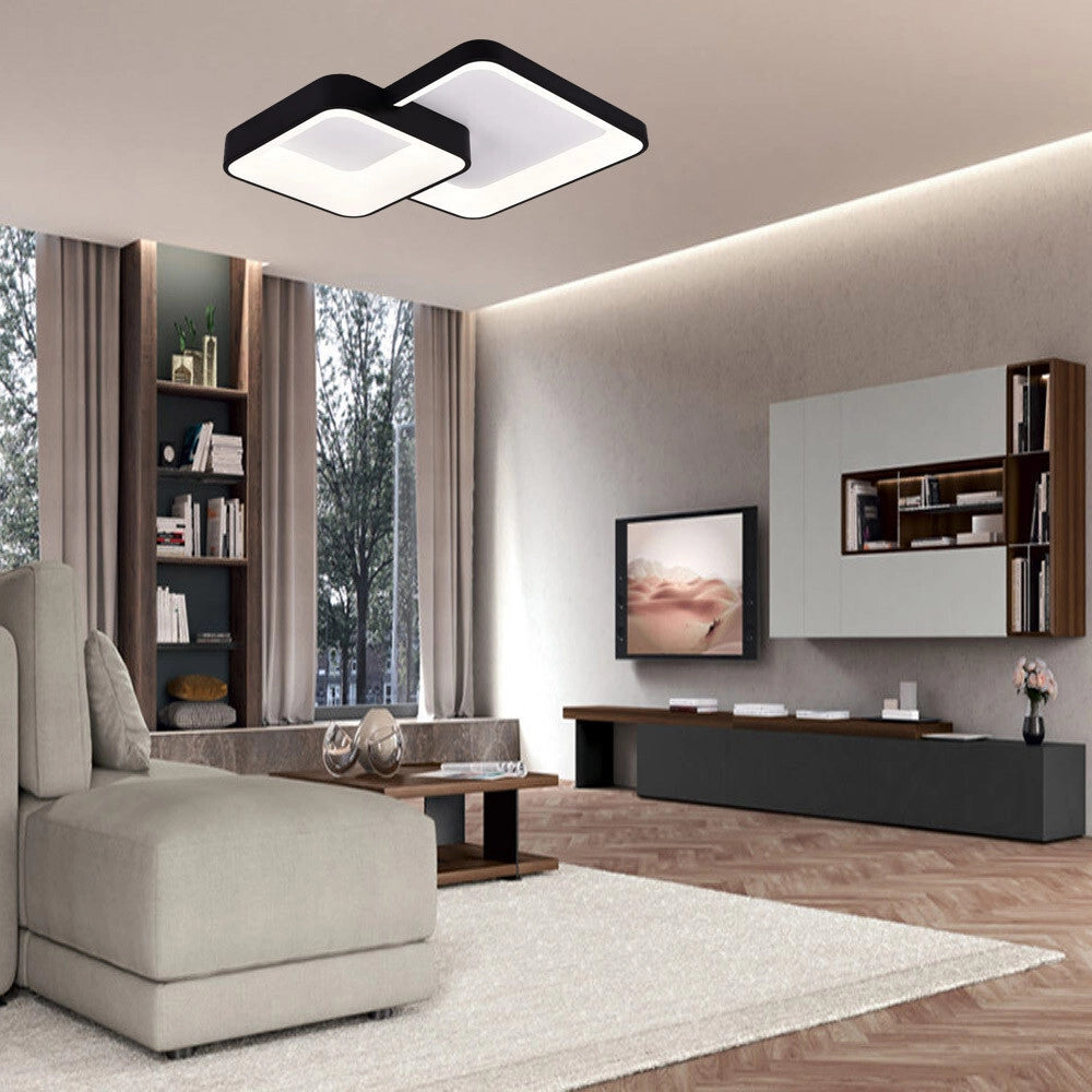 Trade Shop - Plafoniera Soffitto Led 58w 2 Quadrati Lampadario Cct 3 Colorazioni 3000k A 6500k C59-3c - Nero