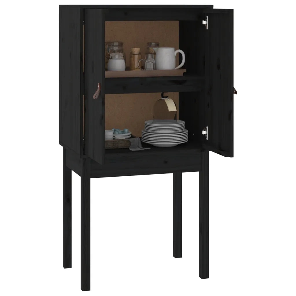 Credenza Nera 60x40x120 cm in Legno Massello di Pino 821748