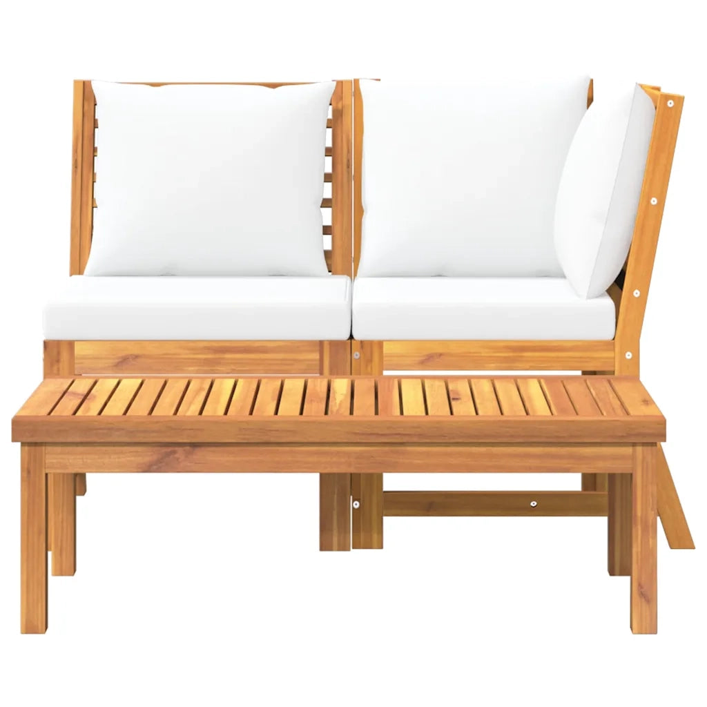 Salotto da Giardino-Set Divani da Giardino 3 pz con Cuscini Crema in Legno Acacia 327783