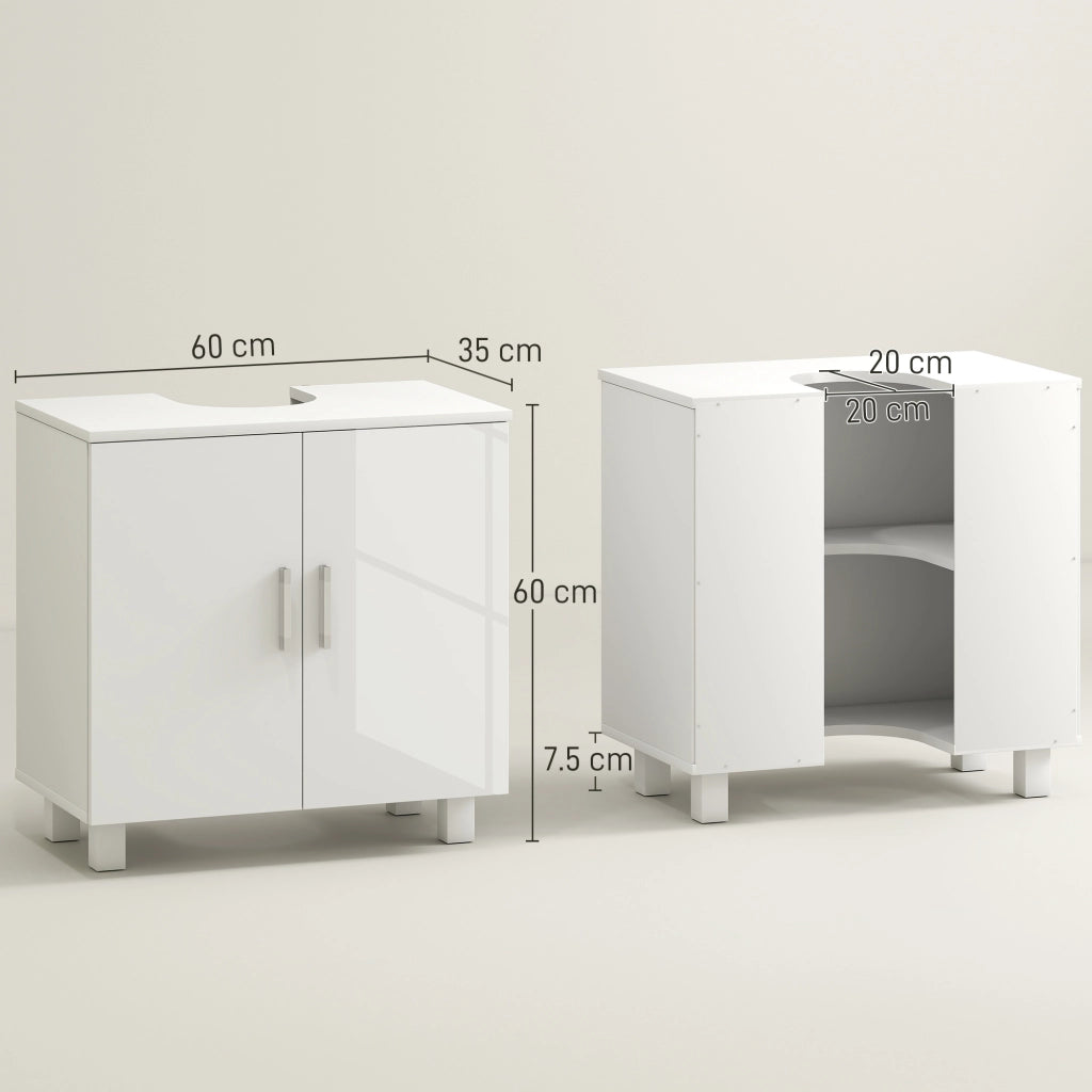 Mobile Sottolavabo Bagno 2 Ante con Ripiano ¨C zephmum ¨C MDF Bianco 60x35x60 cm