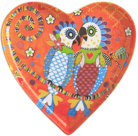 Piatto a forma di cuore con motivi "Fanclub", in scatola regalo, ceramica, arancione, 15,5 cm, "Cuori Amanti
