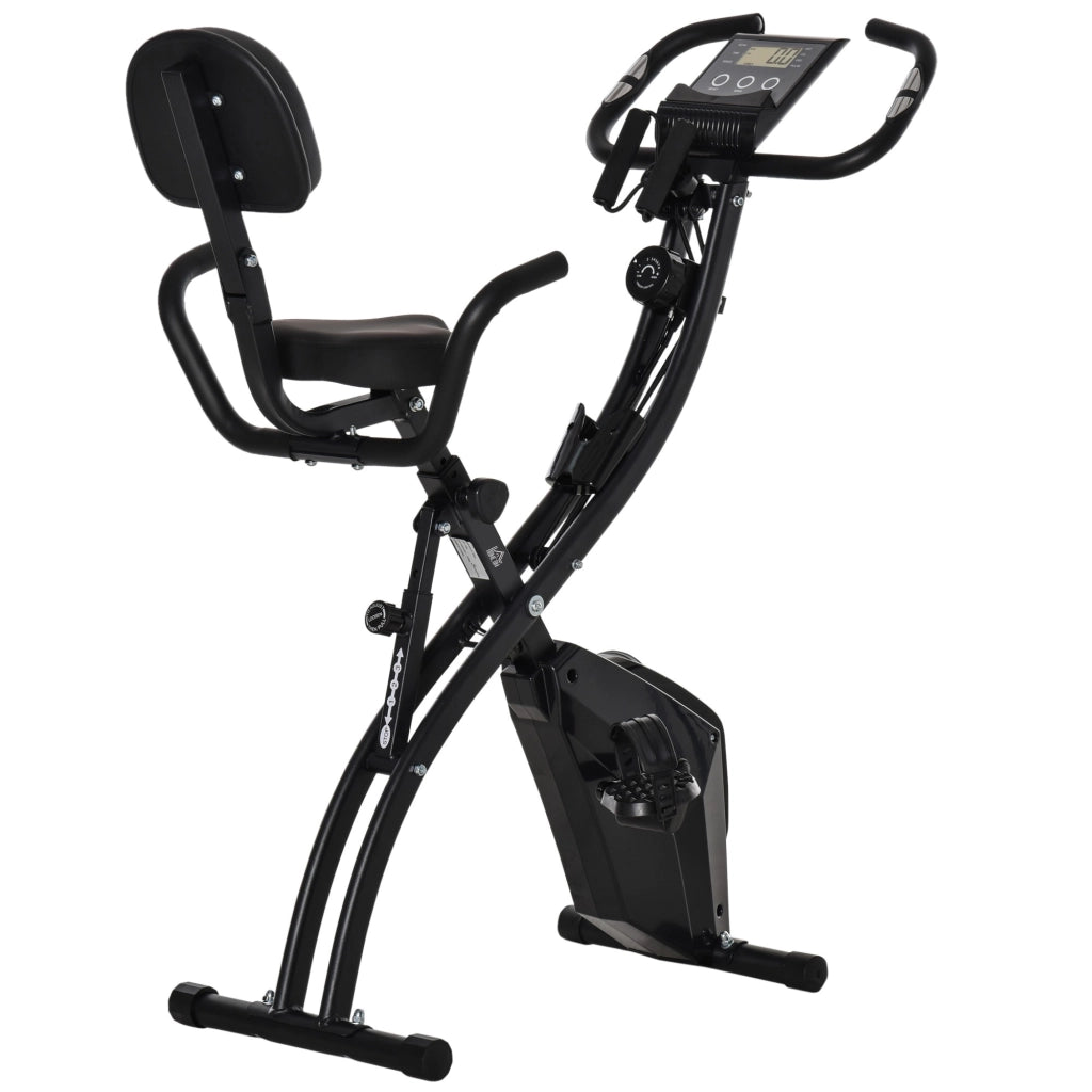 EasyComfort Cyclette Pieghevole 2 in 1, Resistenza Magnetica Regolabile 8 Livelli, Cyclette da Casa Silenziosa con Sensore di Frequenza Cardiaca, Elastici per Braccia, Schermo LCD, Volano 2.5kg, Nero