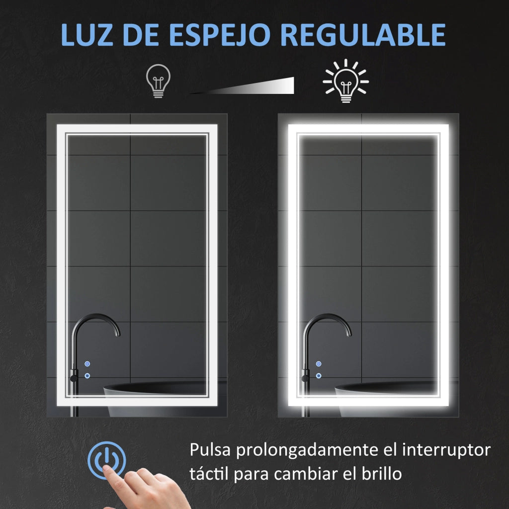 Specchio Bagno LED con Luce Regolabile e Interruttore Touch ¨C zephmum ¨C 100x60 cm Argento