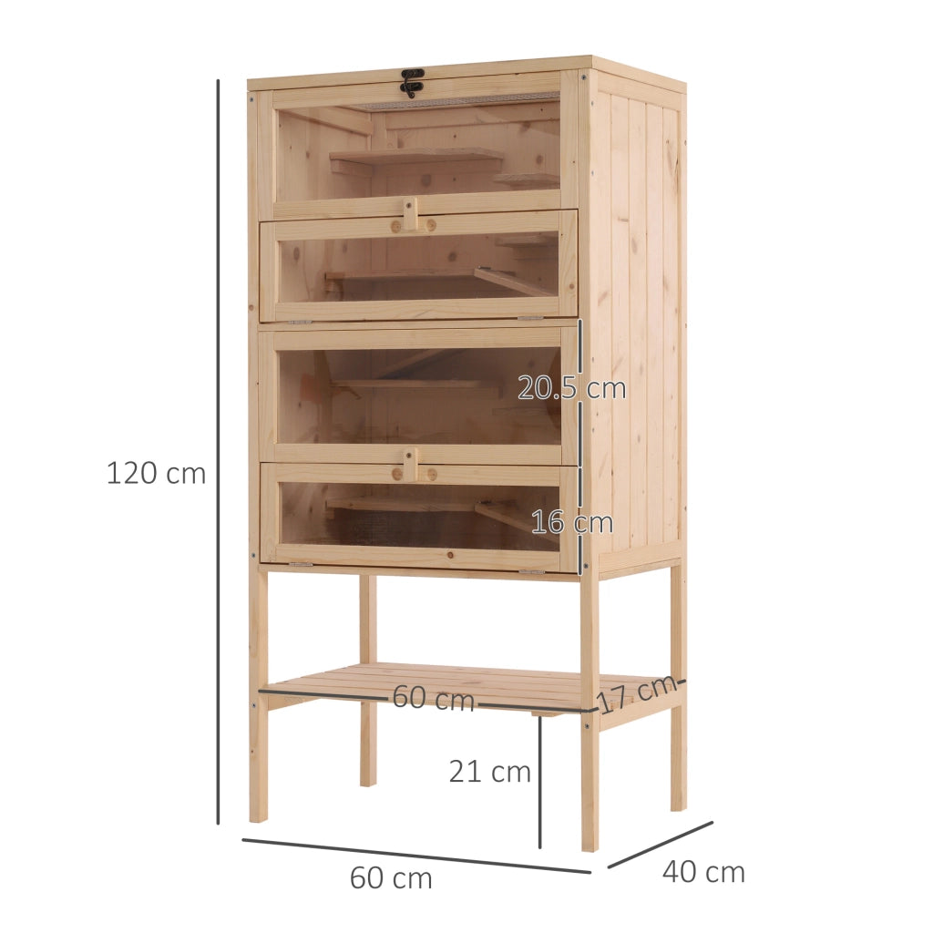 Gabbia per Criceti e Porcellini d'India in Legno Massello con Ripiani e Rampe ¨C zephmum ¨C 60x40x120cm