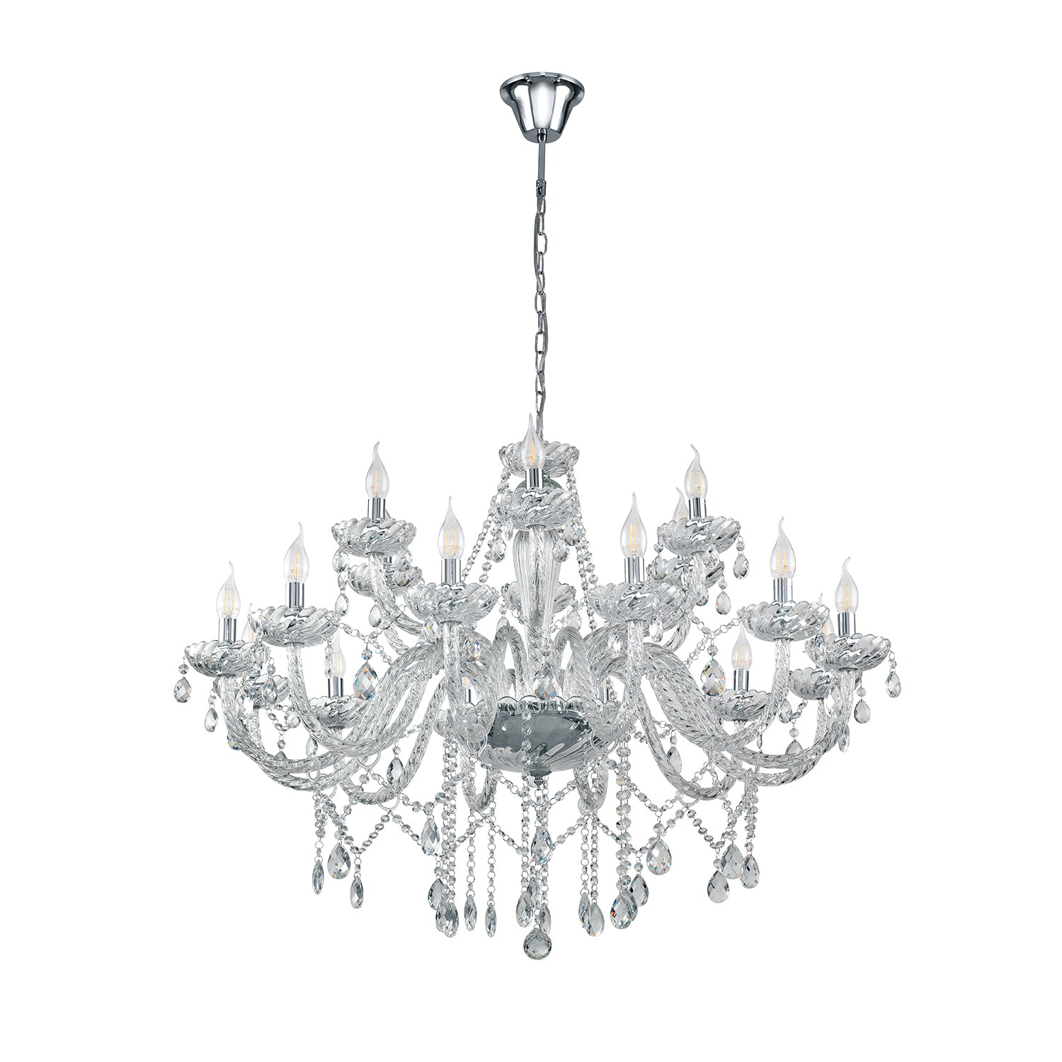 Lampadario A Sospensione Classico Basilano 1 Acciaio Cromo 18 Luci E14