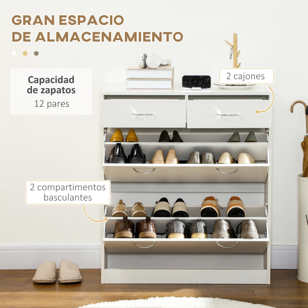 Armadio per scarpe con 2 cassetti ¨C Zephmum ¨C Bianco 80x30x91,5 cm