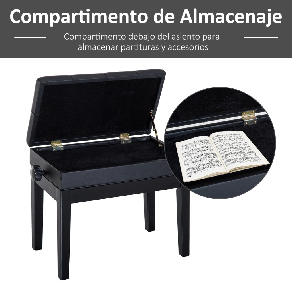 Sgabello per Pianoforte ¨C Xylo ¨C Nero, Altezza Regolabile 48-58 cm, Imbottito con Vano Portaoggetti