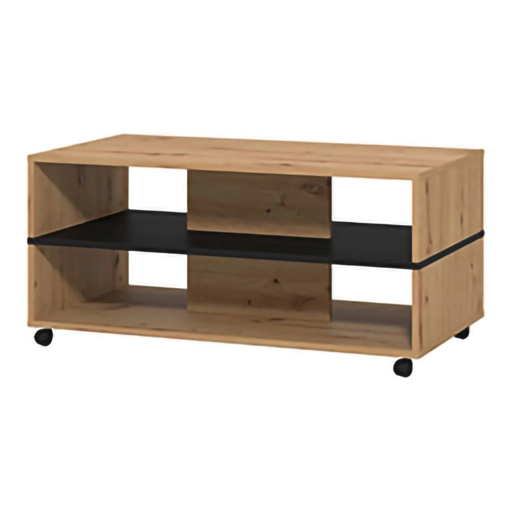 Erice, Tavolino da Salotto con Ruote, 101x54.5x47.5h cm Marrone Rovere Nodi