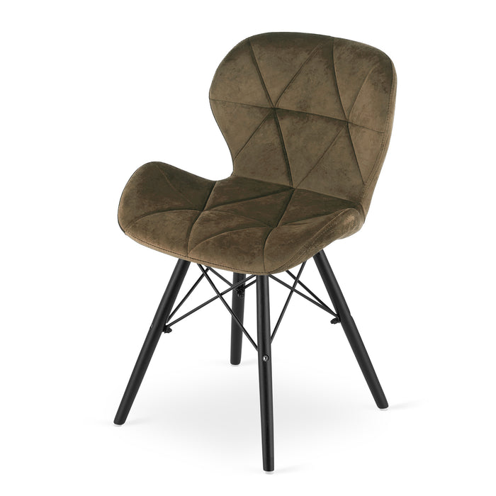 Sedia in velluto VALORA WAKO - Design ergonomico moderno, gambe marroni/nere x 2