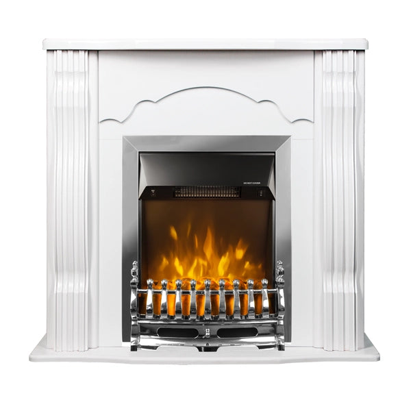 Camino Elettrico da Pavimento 88,3x95x30 cm Effetto Fiamma 2000W Classic & Galileo Silver Bianco