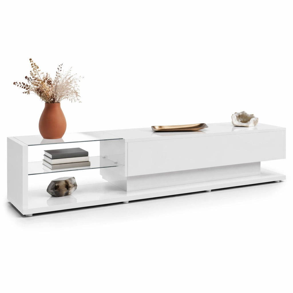 Mobile TV bianco lucido con cassetti e illuminazione a LED
