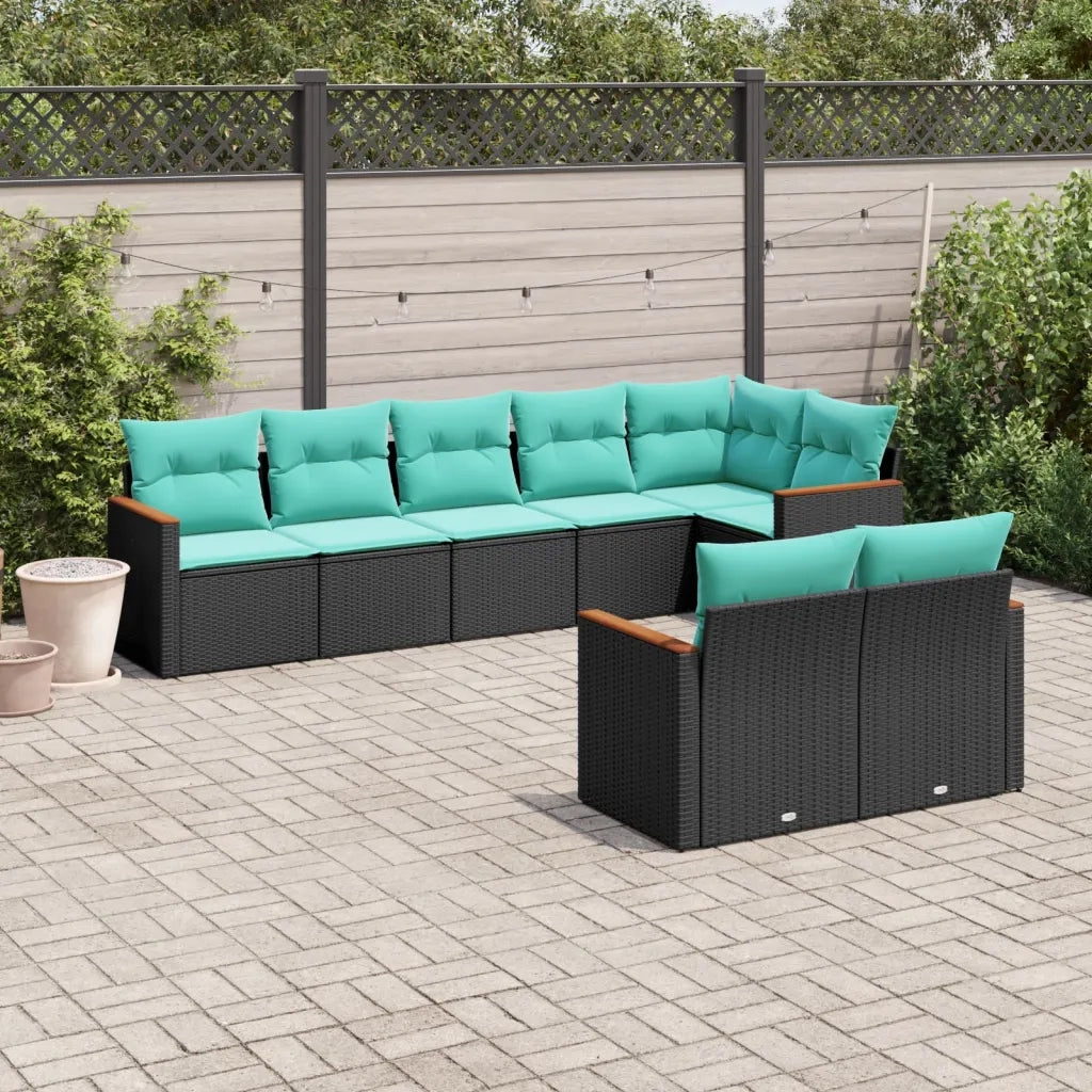 Set Divani da Giardino 8 pz con Cuscini Nero in Polyrattan 3226148