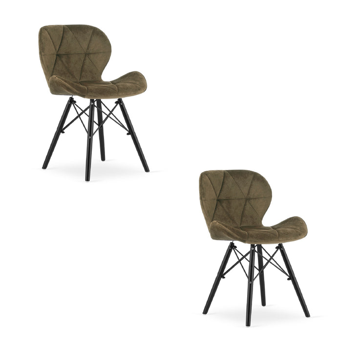 Sedia in velluto VALORA WAKO - Design ergonomico moderno, gambe marroni/nere x 2