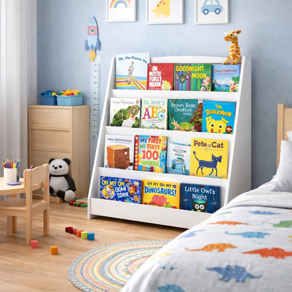Libreria Montessoriana Bianco in Legno Scaffale Porta Libri per Bambini 80x30x88cm