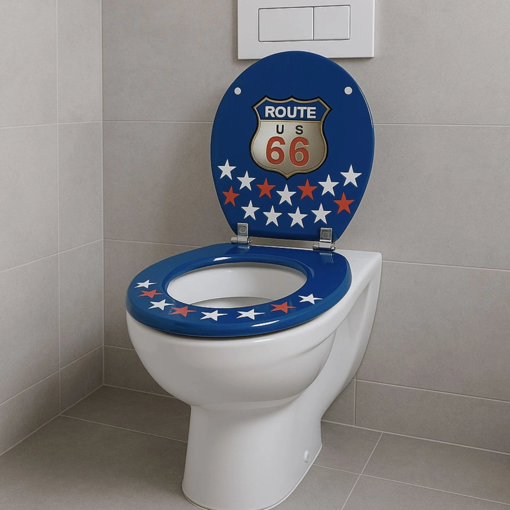Sedile wc copri vater universale frizionato fantasia in mdf chiusura rallentata *** fantasia route 66, confezione 1