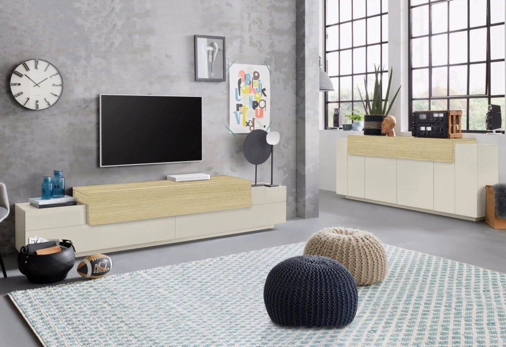 Madia Pulfero, Credenza 3 Ripiani Made in Italy, 200x45x85.5h cm Beige