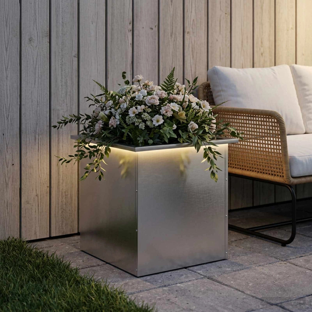 Fioriera da giardino con LED Argento 50 x 50 x 48 cm 8008190