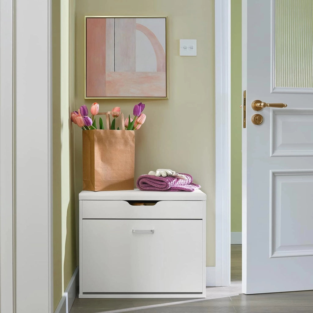 Scarpiera Salvaspazio Slim Ingresso– Panca Scarpiera da Ingresso con Contenitore Nascosto – Cassapanca Pieghevole per Corridoio o Camera da Letto – Bianco 60x30x50cm 120kg – FSR95-W
