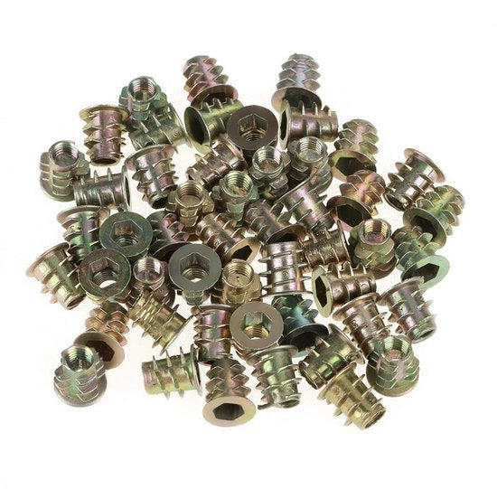 Inserti a viti in acciaio inox 50 pezzi - Miscelatura zinco - Viti a 6 gomiti - Mobili in legno - Filo di acciaio permanente resistente - Antiruggine - Viti a mano