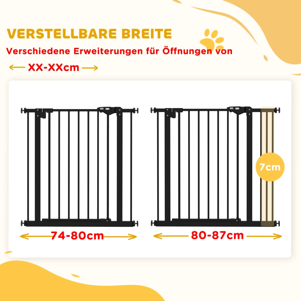 Cancello di Sicurezza per Cani ¨C Zephmum ¨C Nero, Metallico, 74-87 cm