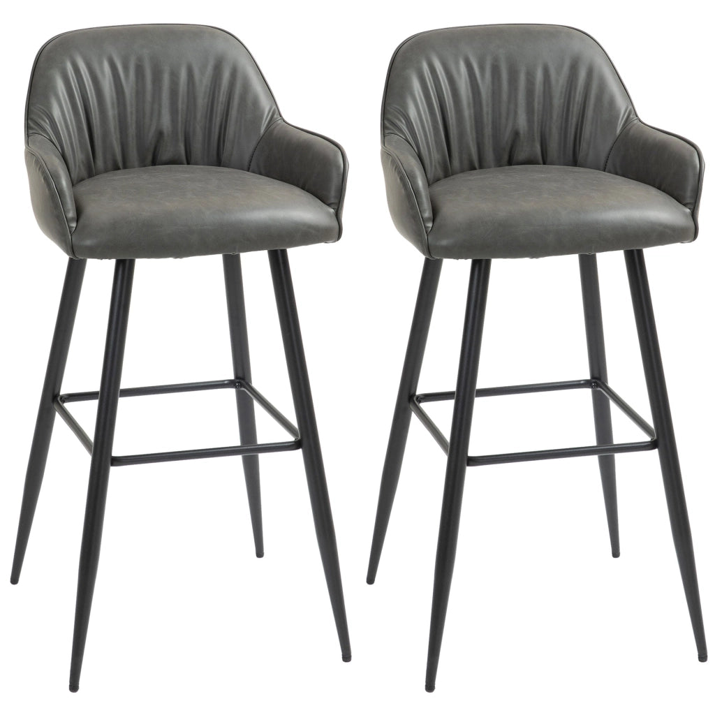 Set 2 Sgabelli da Bar con Schienale in Finta Pelle PU Grigio