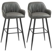 Set 2 Sgabelli da Bar con Schienale in Finta Pelle PU Grigio