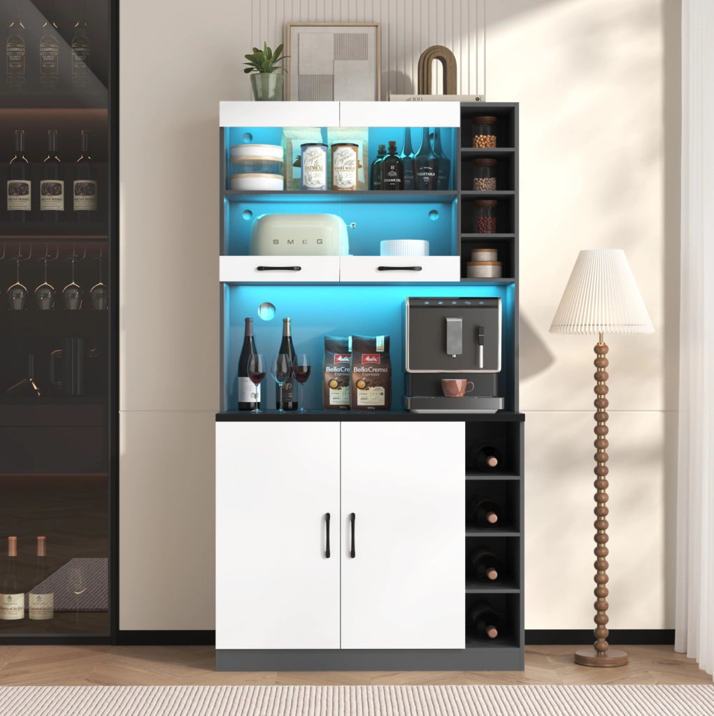credenza 100x47x187 cm bianco/grigio – LED, vano microonde