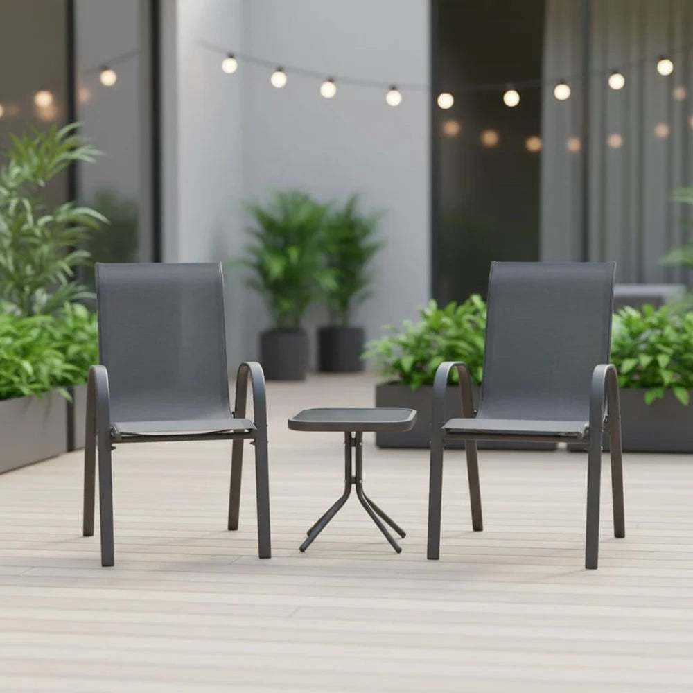 Trade Shop - Set Da Giardino 3pz Positano 2 Sedie Con Braccioli Tavolino Con Piano Vetro Grigio 529020 -