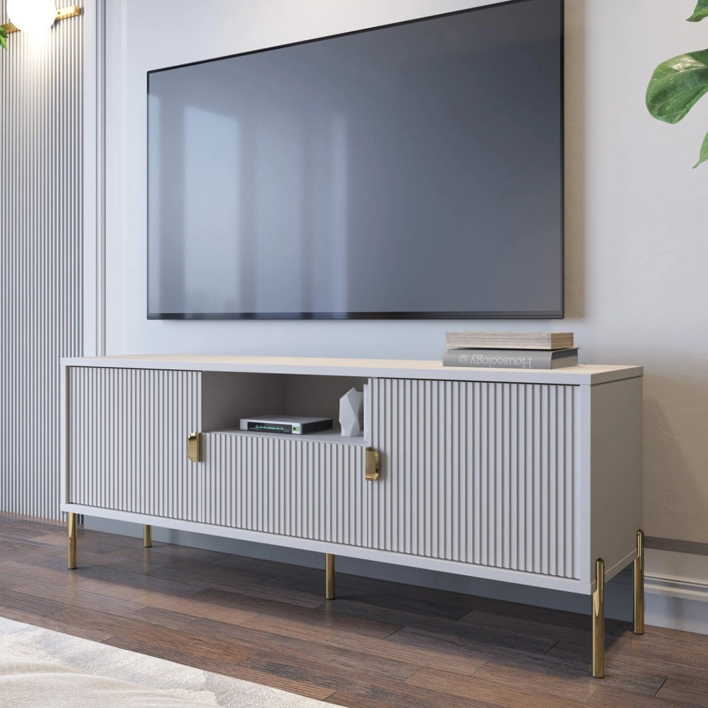 Rabattone, Mobile Porta tv un Cassetto, 155x40x69h cm Beige