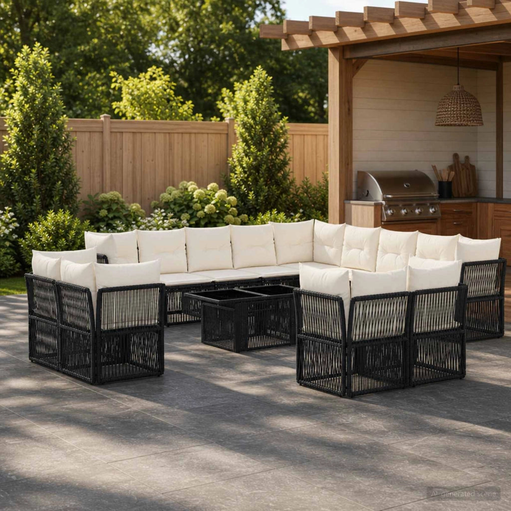 Set Divano da Giardino 14 pz Nero polyrattan 3436570