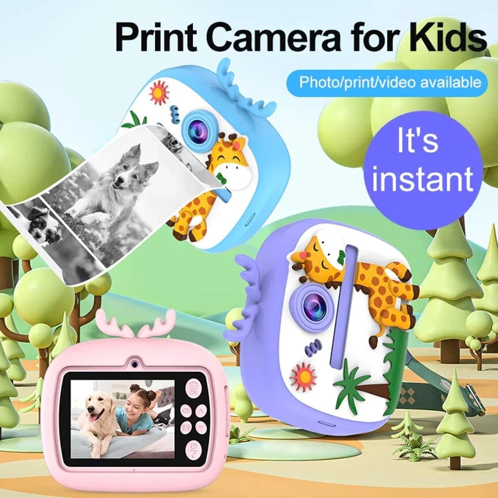 Trade Shop - Fotocamera Per Bambini Con Stampa Istantanea Termica Per Foto Video Batteria Ricaricabile -