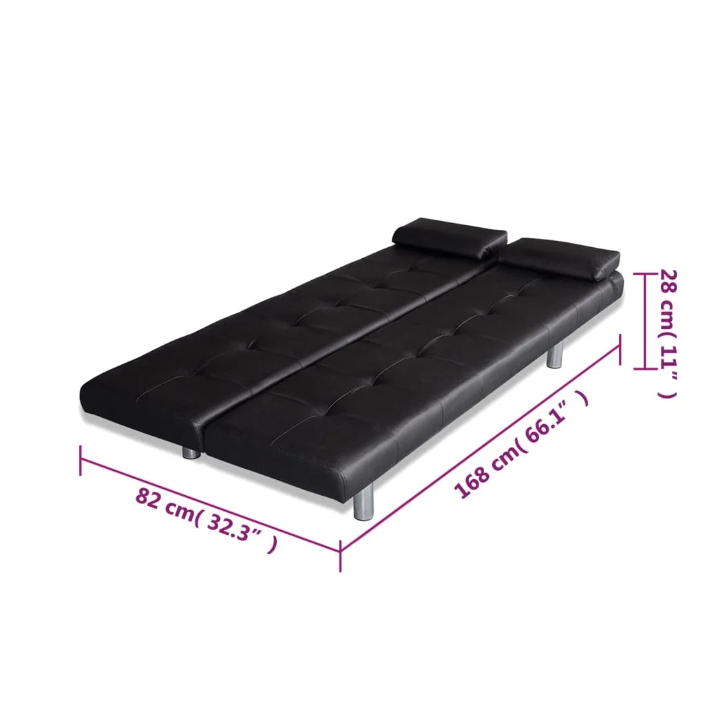 Divano letto regolabile con due cuscini in similpelle nera 02_0020589
