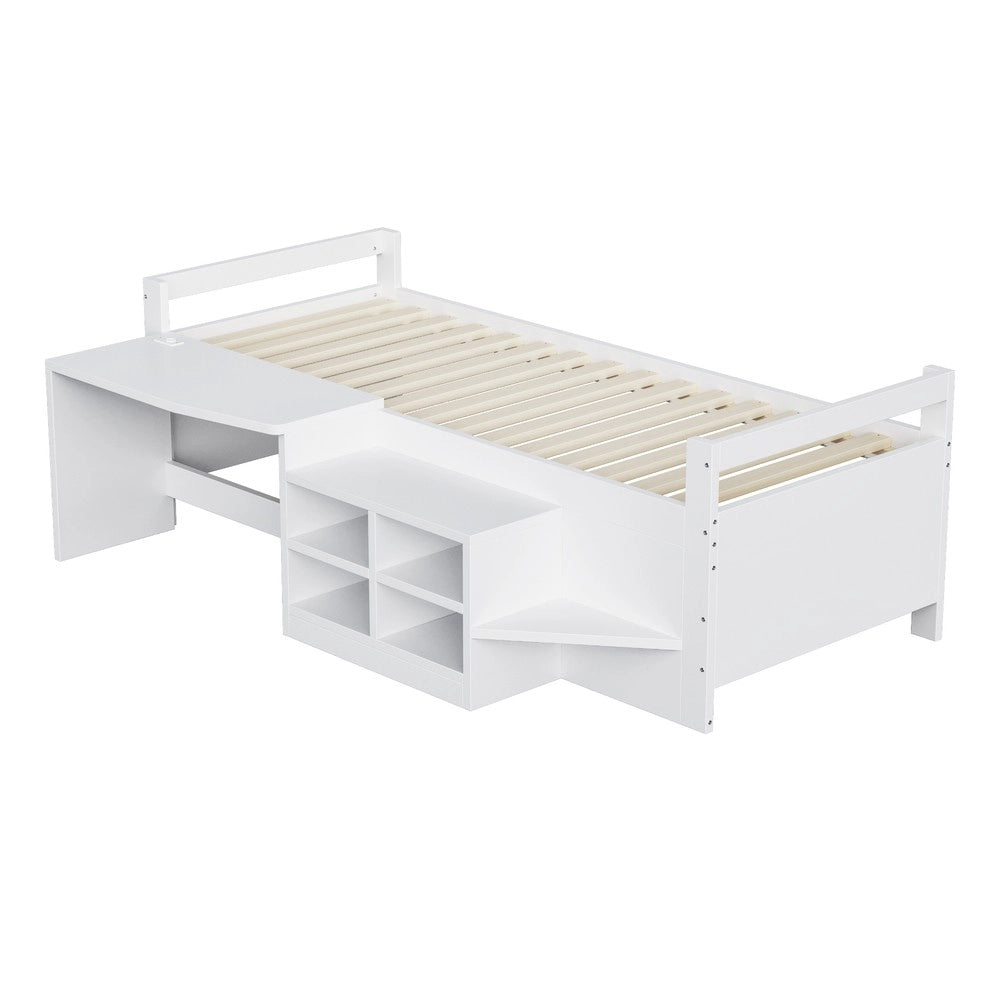 Letto Singolo con Scrivania e Contenitore ¨C MINIMAL ¨C Legno Bianco 90x200