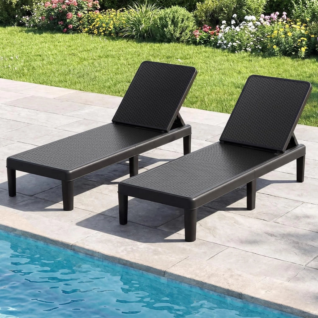 Lettino Prendisole da Giardino, Sdraio con Schienale Inclinabile a 4 Livelli, in PP Rattan, Resistente alle Intemperie, per Esterno, Terrazza, Balcone, Spiaggia e Mare, Portata 150 kg (Nero)