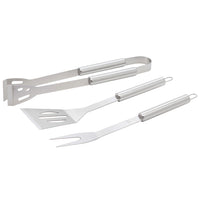 Set 3 Utensili Barbecue Forchettone Pinza Spatola Acciaio Inossidabile Cromato
