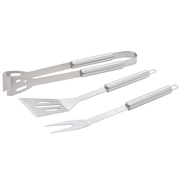 Set 3 Utensili Barbecue Forchettone Pinza Spatola Acciaio Inossidabile Cromato