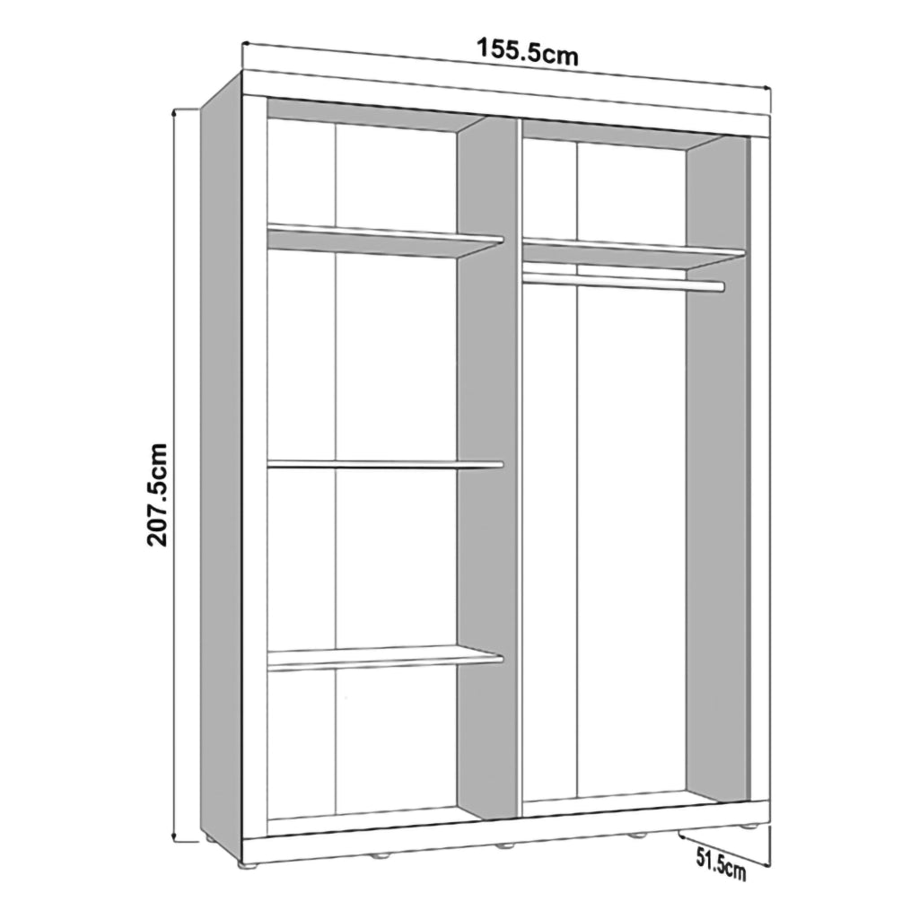 Armadio Camera da Letto Pushka, Guardaroba Grande Appendiabiti, 156x208h cm Bianco Opaco