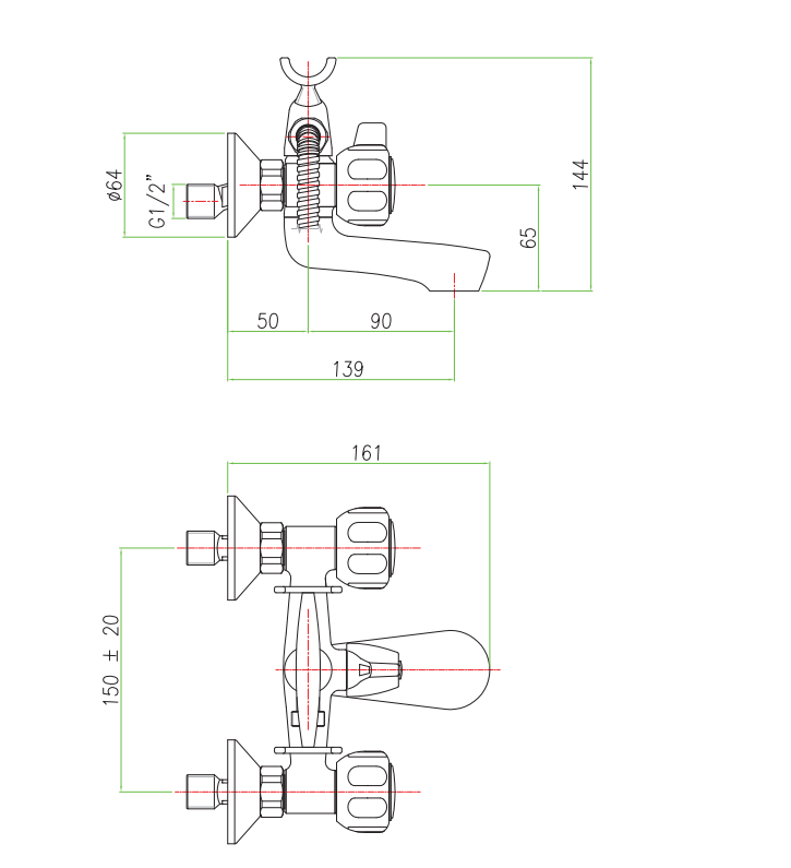 SERIE DORIA GRUPPO VASCA ATTACCO 1/2 RUBINETTO