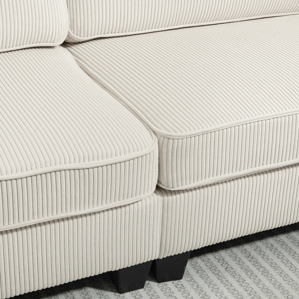DIVANO 3 posti in tessuto a coste 227 x 84 x 87 cm crema bianco