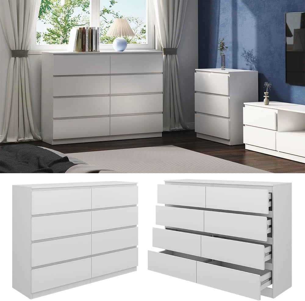Cassettiera Calisto, Bianco, 39 x 101.5 cm, per riporre abiti e oggetti di uso quotidiano