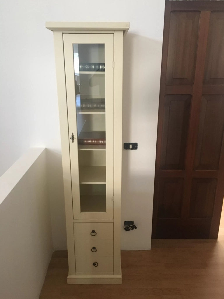 Vetrina libreria 1 porta legno avorio patinato 45x41x187 - Mobili 2G