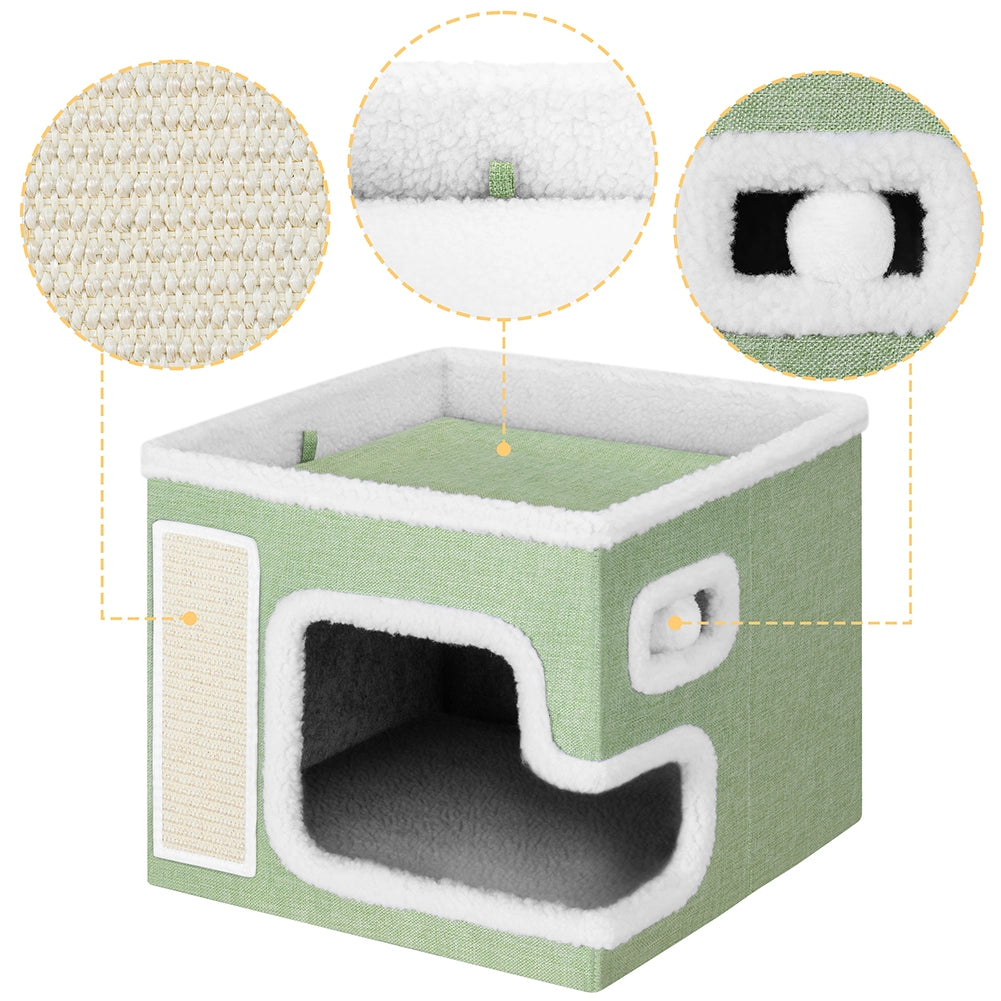Cuccia Casa per Gatti Verde Tiragraffi Casetta Animali Domestici 42x42x33 cm