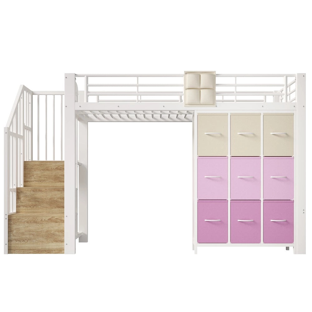Letto a Soppalco con Cassetti e Scala ¨C Xylo ¨C Metallo Bianco 90x200