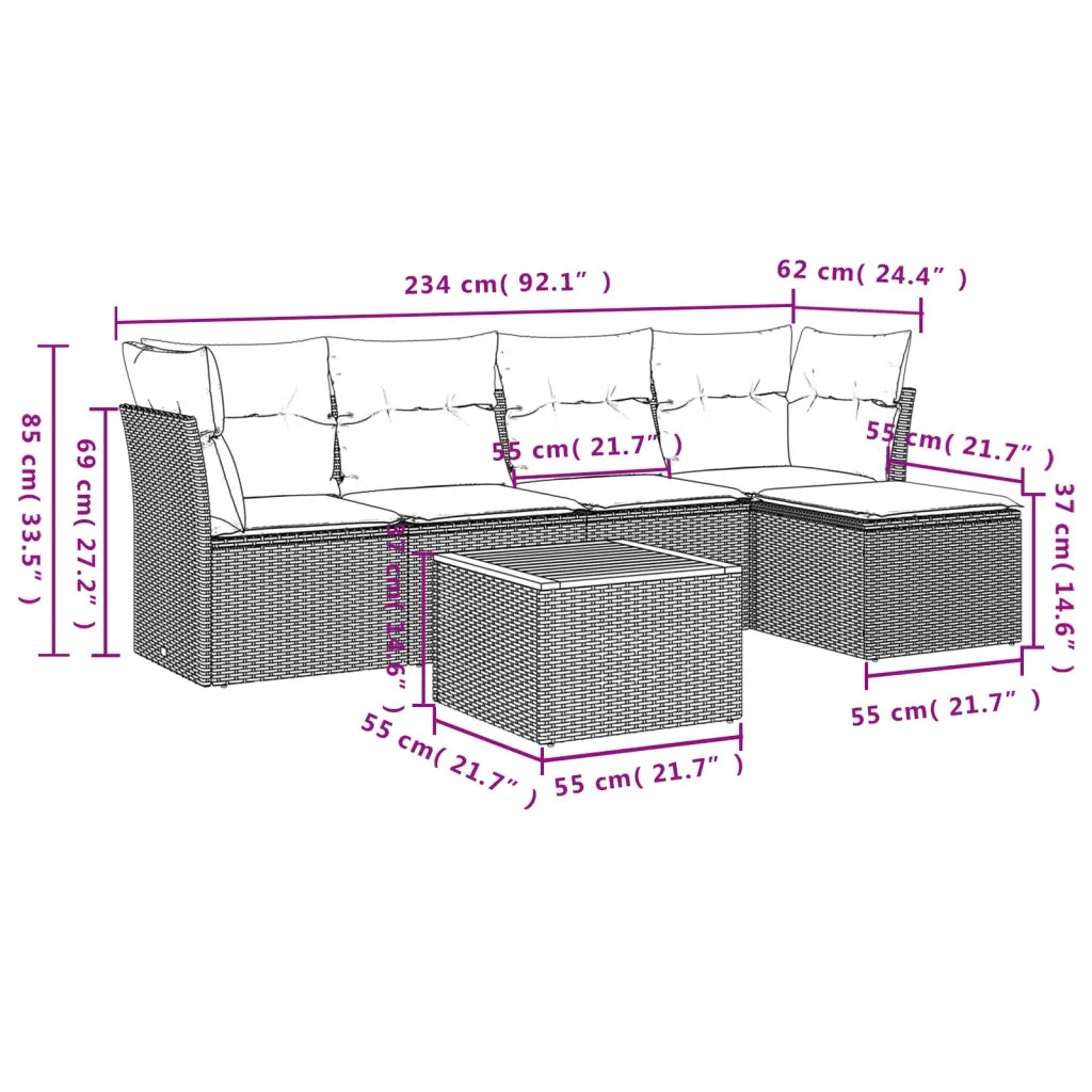 Set Divano da Giardino 6 pz con Cuscini Beige in Polyrattan 3223616